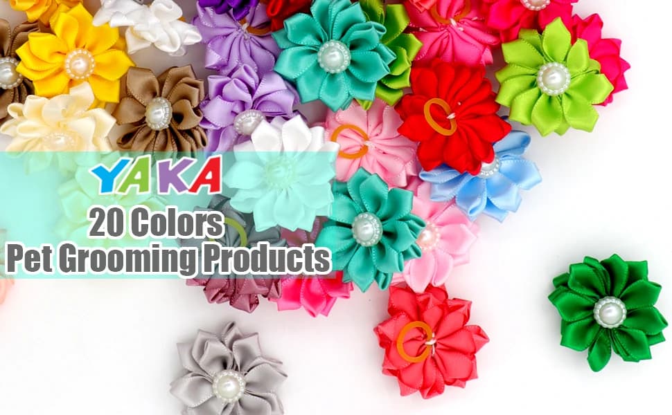 Pearl Flower Pet Hair Bows with Elastic Bands — 40 Pieces — product details