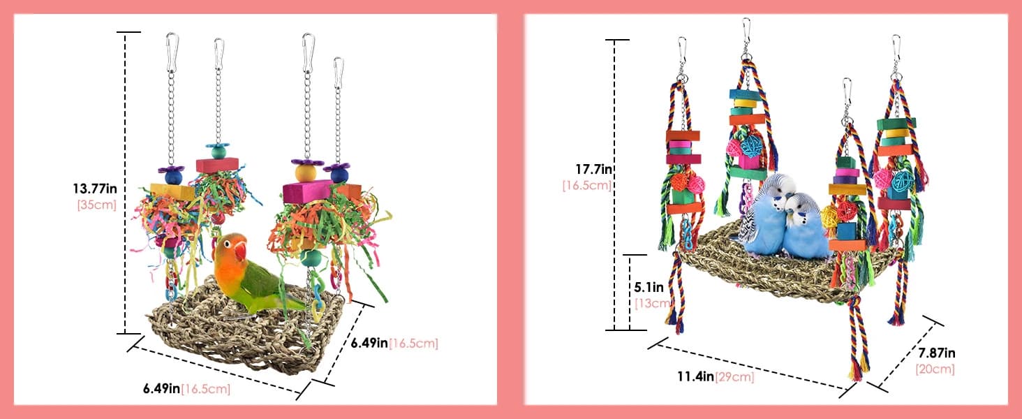 Bird Toys — Grass Swing Hammock Climbing Toy for Parrot Parakeet — Easy to Install and Perfect for Any Cage
