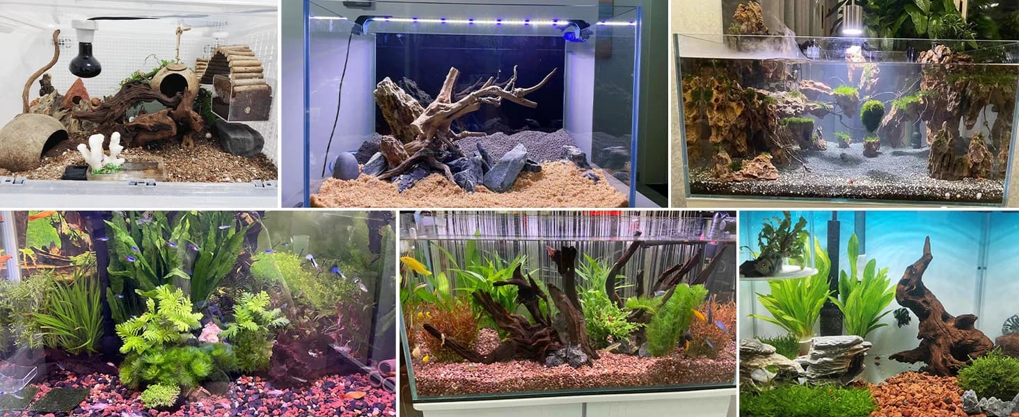 Natural Driftwood for Aquarium Decor Fish Tank Decorations Reptile Decor Driftwood Decor — 3 Pieces 7"-11" — Multi-Scenario Application
