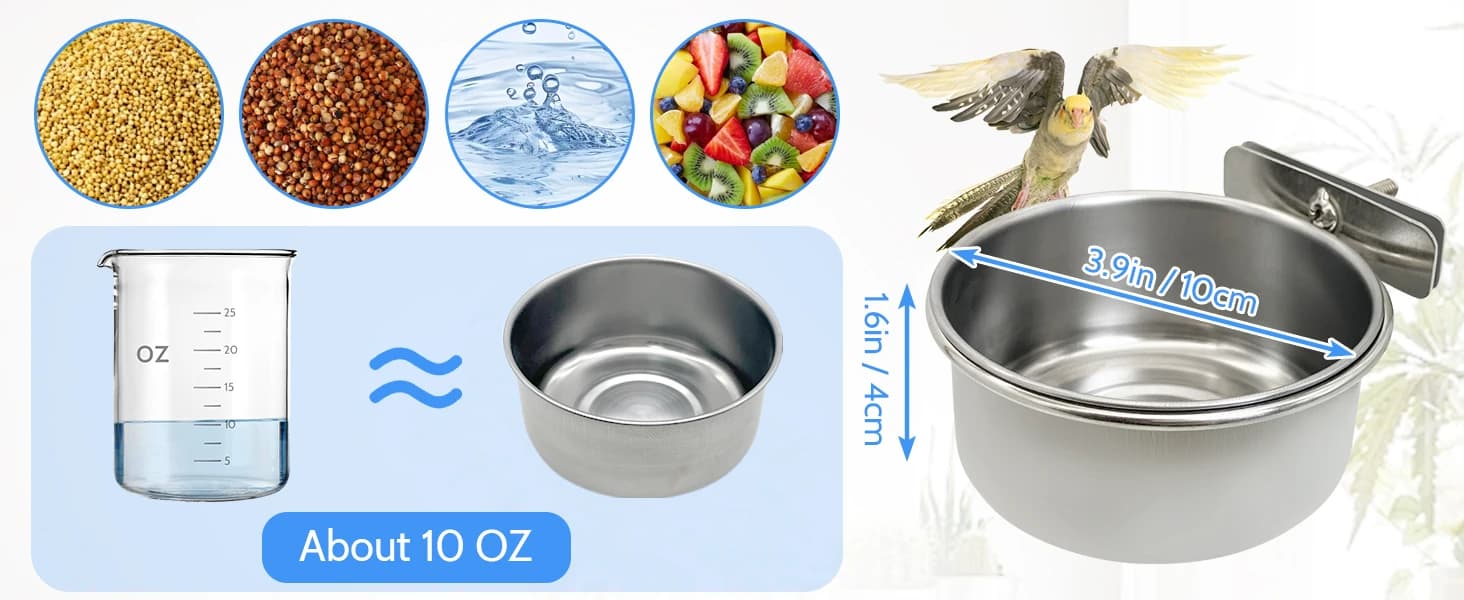 Bird Feeding Dish Cups Parrot Food Bowl Clamp Holder Coop Cup — 2PCS Bird Cage Water Bowl for Parakeet African — product details