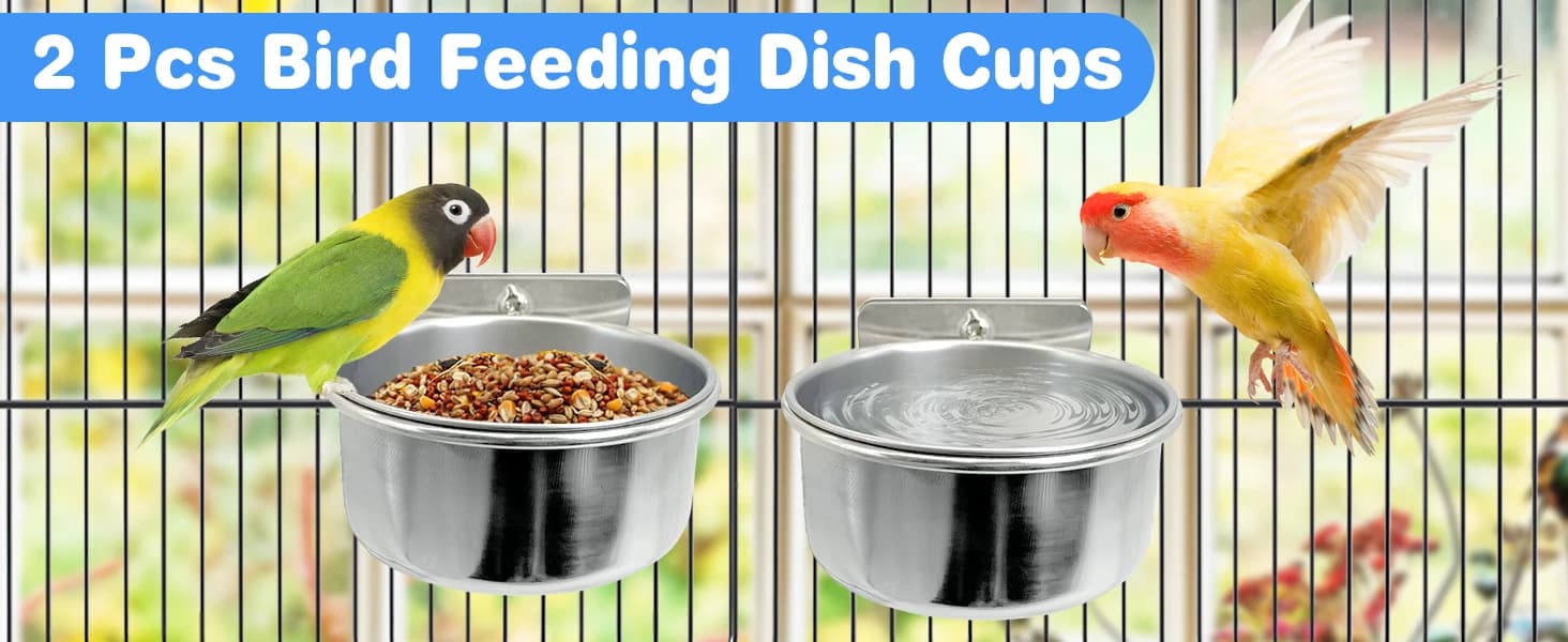 Bird Feeding Dish Cups Parrot Food Bowl Clamp Holder Coop Cup — 2PCS Bird Cage Water Bowl for Parakeet African — product details