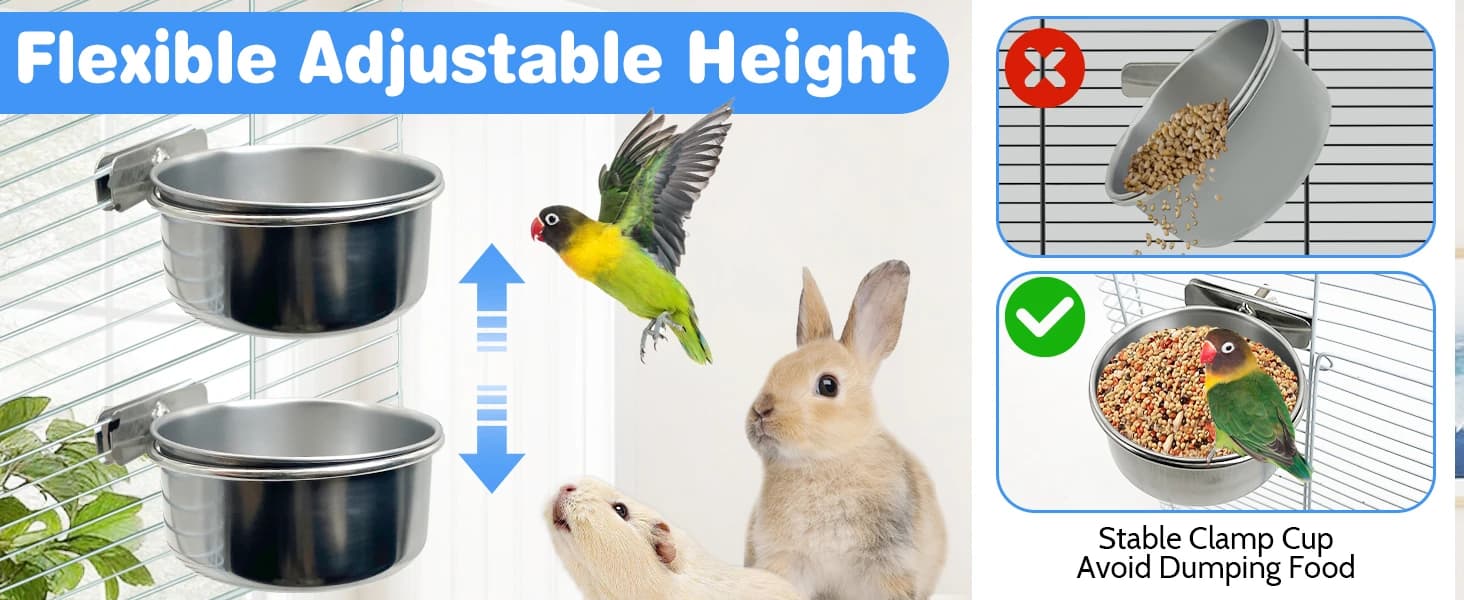 Bird Feeding Dish Cups Parrot Food Bowl Clamp Holder Coop Cup — 2PCS Bird Cage Water Bowl for Parakeet African — product details