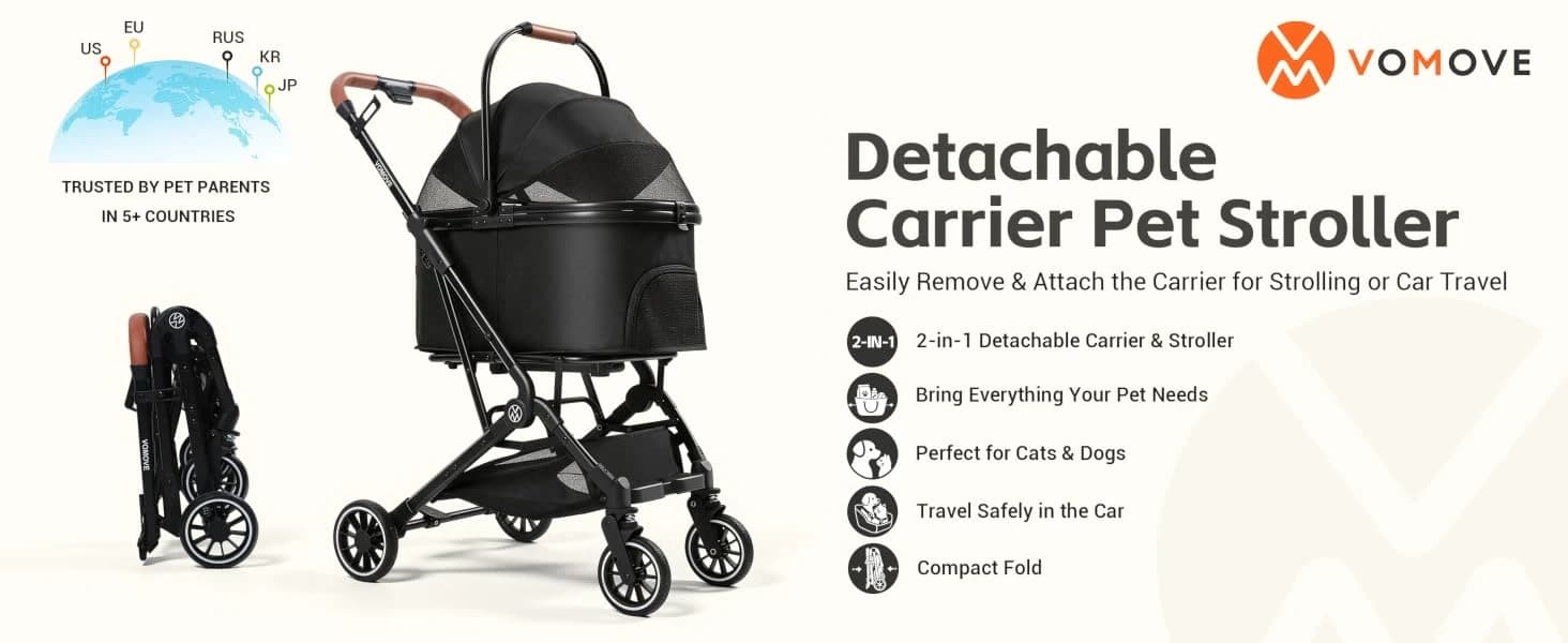 Folding Pet Stroller for Cats and Small Dog with Detachable Carrier — product details