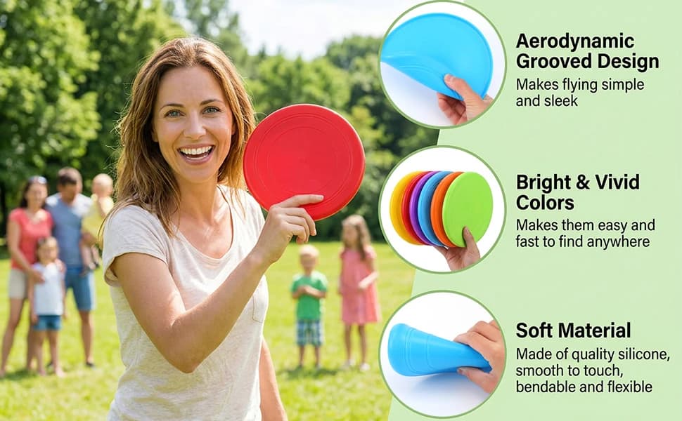 24pcs Pet Flying Disc 7 Inch Silicone Flying Disks Bulk for Dog Outdoor Backyard Lawn Sports — 6 Colors — product details