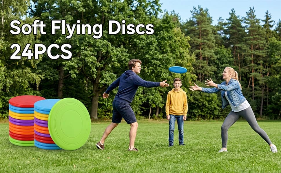 24pcs Pet Flying Disc 7 Inch Silicone Flying Disks Bulk for Dog Outdoor Backyard Lawn Sports — 6 Colors — product details