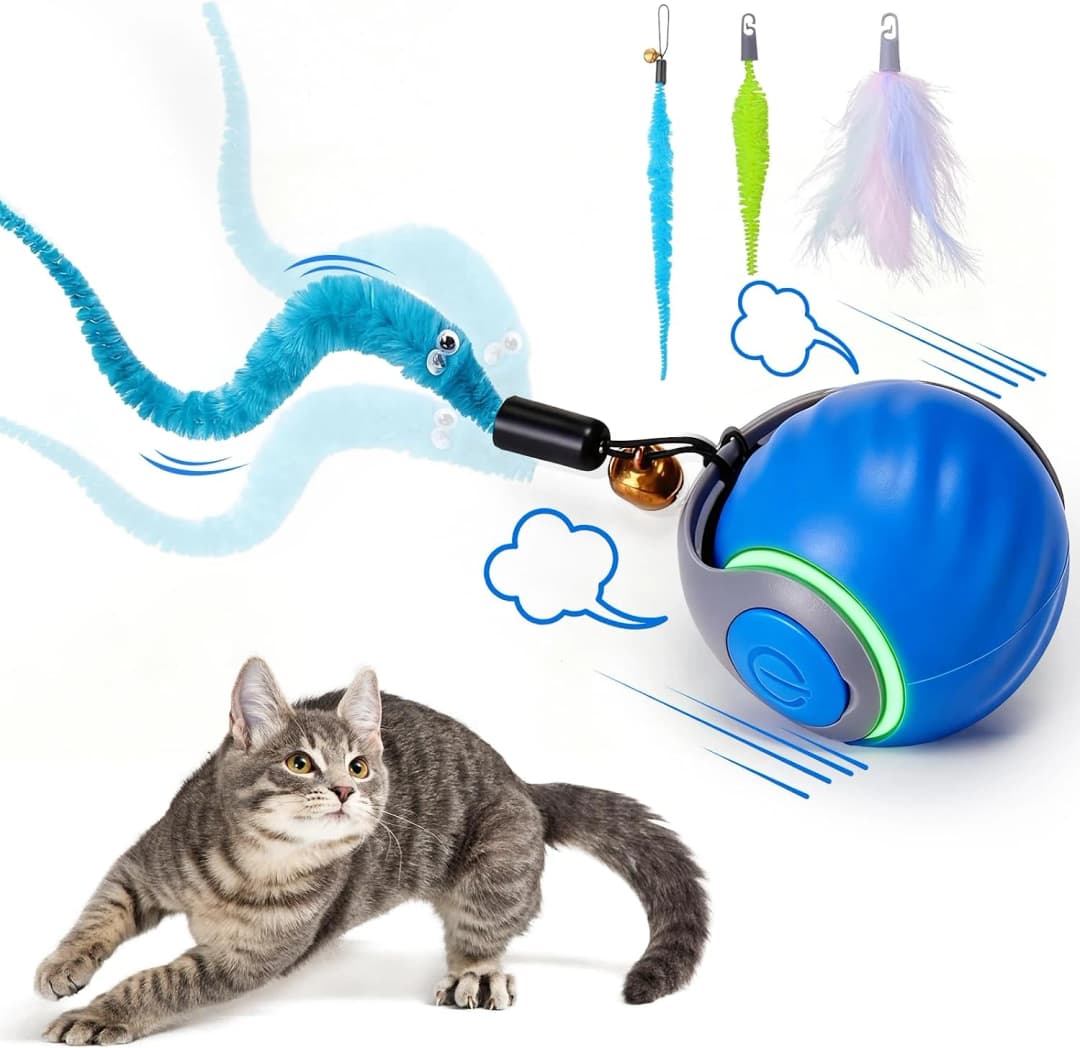 Interactive Cat Toy Ball - Automatic Interactive Cat Toys for Indoor Cats with 3 Tails — 2 Speeds Rechargeable