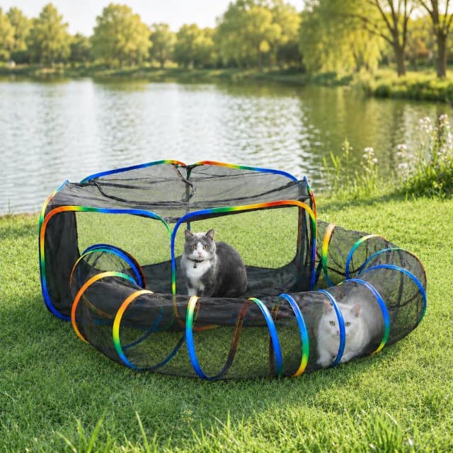 Portable Cat Enclosure - 2-in-1 Outdoor Catio with Tent and Tunnel