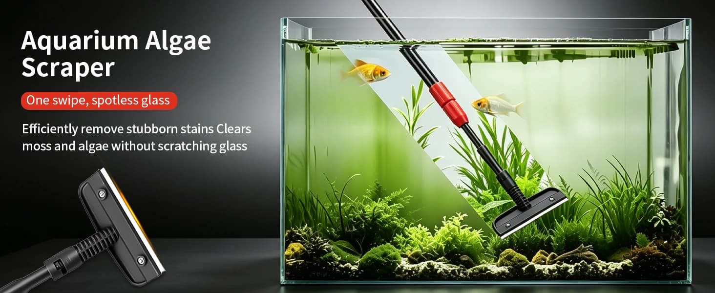Aquarium Clean Tool — 6 in 1 Fish Tank Cleaning Kit Algae Scraper Scrubber Pad Adjustable Long Handle Fish Tank — product details