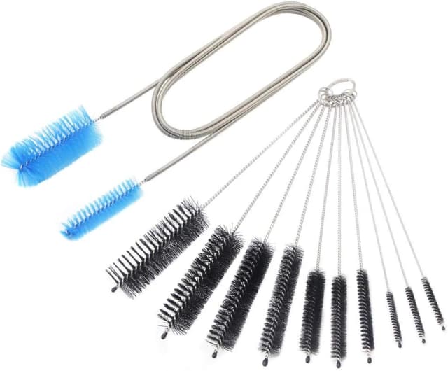 Aquarium Filter Brush Set, Flexible Double Ended Bristles Hose Pipe Cleaner with Stainless Steel Long Tube