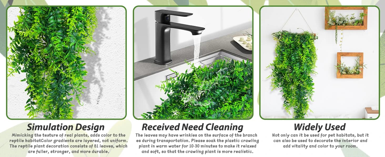 Reptile Plants Hanging Fake Vines Boston Climbing Terrarium Plant with Suction Cup for Bearded Dragons Lizards — product details