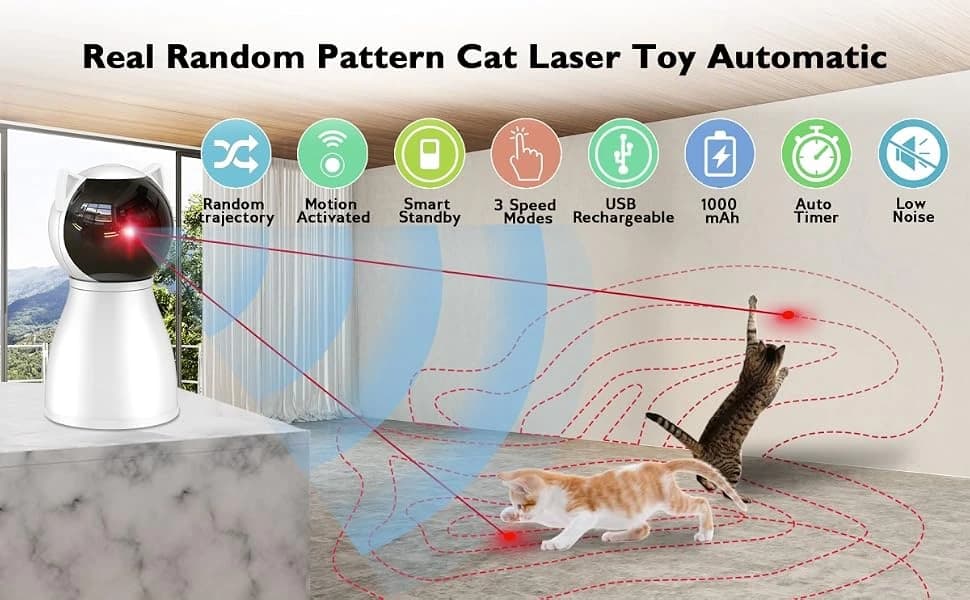 Cat Toys [2025 Newly Upgraded] Real Random Trajectory Rechargeable Motion Activated Cat Laser Toy Automatic — product details