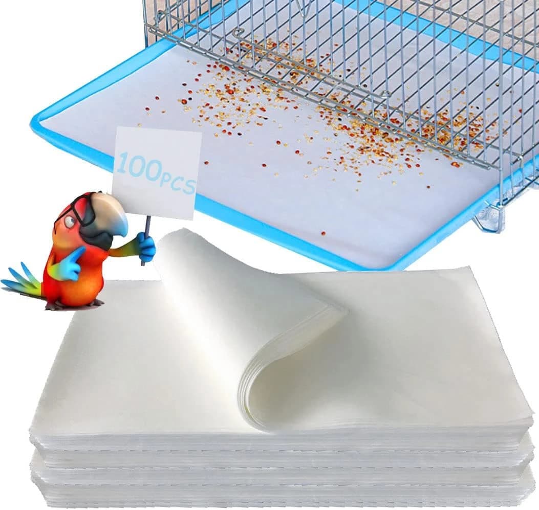 100PCS Bird Cage Liner Papers — Disposable Cage Paper Liners Precut Absorbent Cushion Pad Mat Accessories for