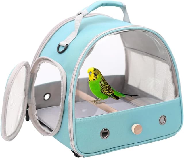 Bird Carrier — Portable Small Bird Parrot Parakeet Carrier with Standing Perch and Mat