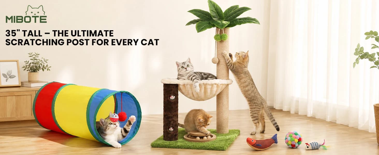35" Cat Scratching Post with Bed and Toys Palm Tree Cat Tower — product details