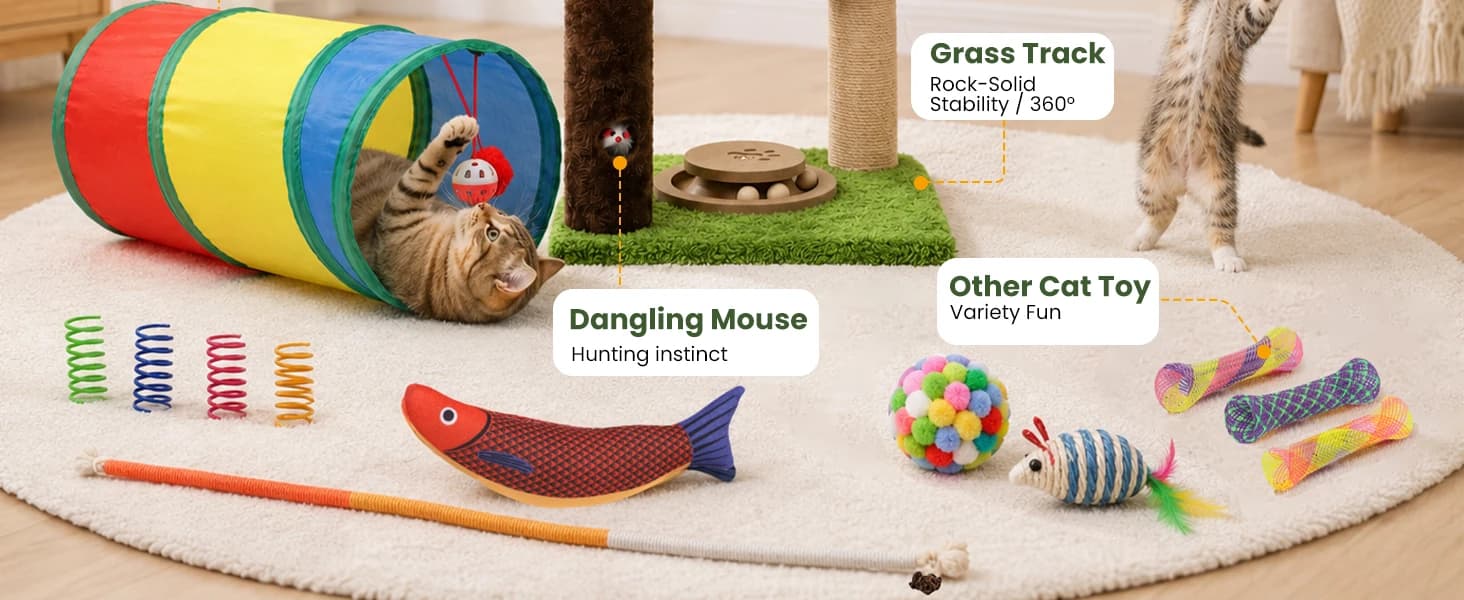 35" Cat Scratching Post with Bed and Toys Palm Tree Cat Tower — product details