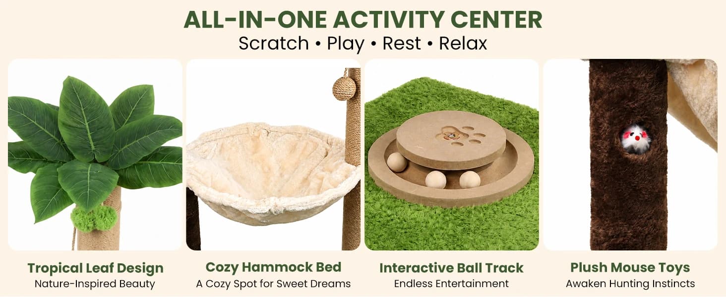 35" Cat Scratching Post with Bed and Toys Palm Tree Cat Tower — product details