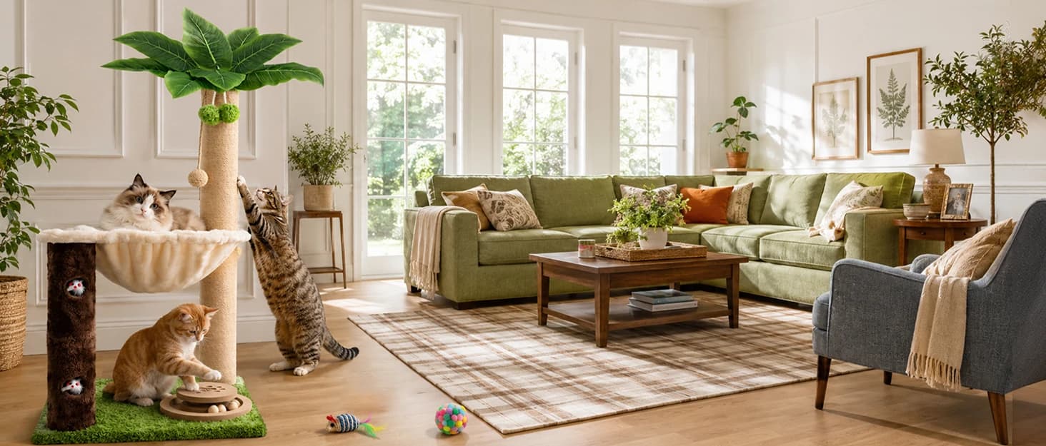 35" Cat Scratching Post with Bed and Toys Palm Tree Cat Tower — collection imagery