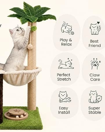 35" Cat Scratching Post with Bed and Toys Palm Tree Cat Tower — collection imagery