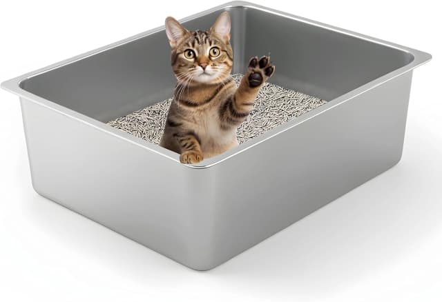Large High Sided Stainless Steel Cat Litter Box — Non-Stick