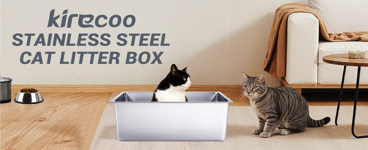 Large High Sided Stainless Steel Cat Litter Box — Non-Stick — product details