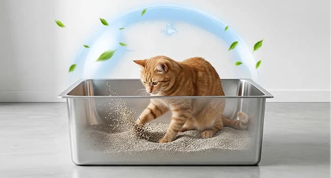Large High Sided Stainless Steel Cat Litter Box — Non-Stick — Non Sticky — Smooth Surface