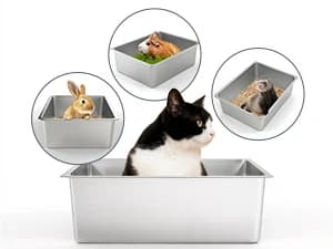 Large High Sided Stainless Steel Cat Litter Box — Non-Stick — Open Top Design