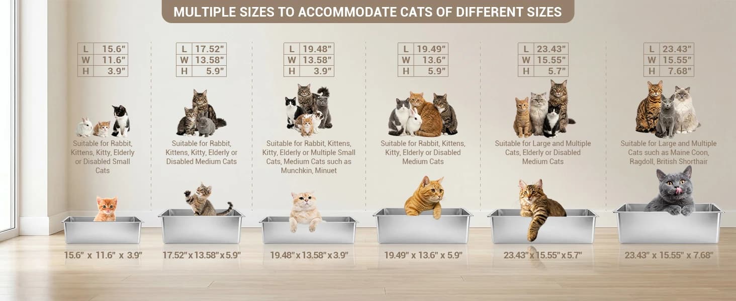 Large High Sided Stainless Steel Cat Litter Box — Non-Stick — product details