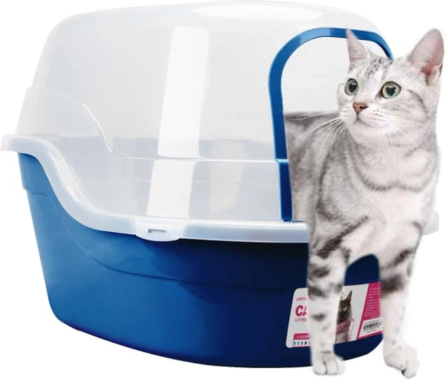 Covered Litter Box — Jumbo Hooded Cat Litter Box Holds Up to Two Small Cats Simultaneously