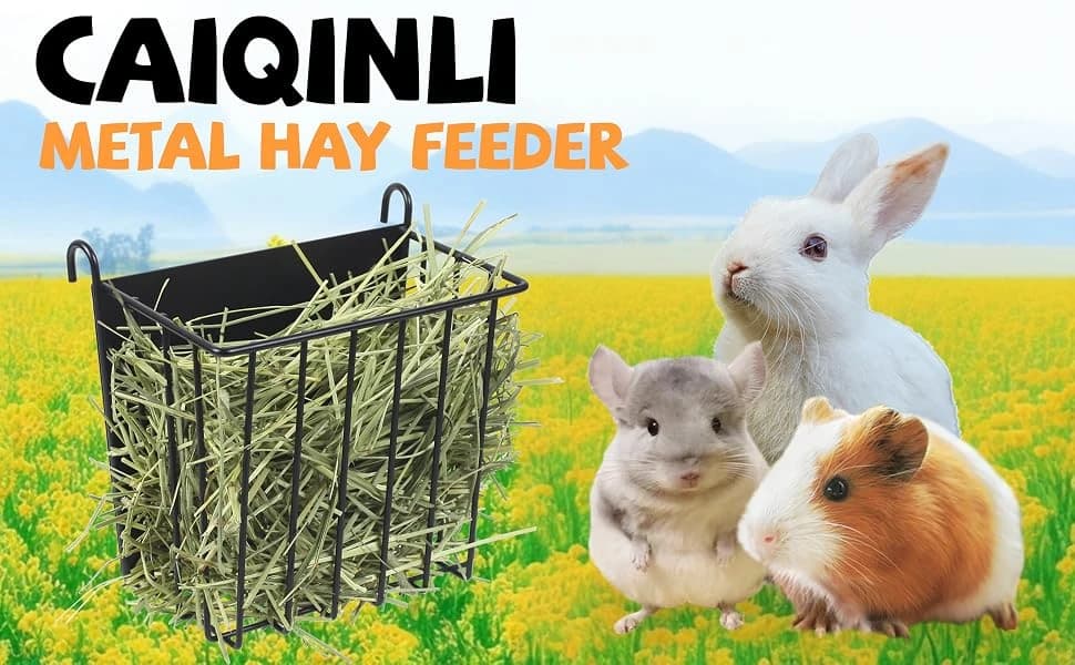 2PCS Rabbit Hay Feeder Guinea Pig Hay Feeder with Heavy-Duty Metal Frame Rabbit Hay Holder for Cage - Bunny Hay — Reduce Confusion and Waste