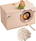 Wood Parakeet Nest Box with Natural Nesting Pads