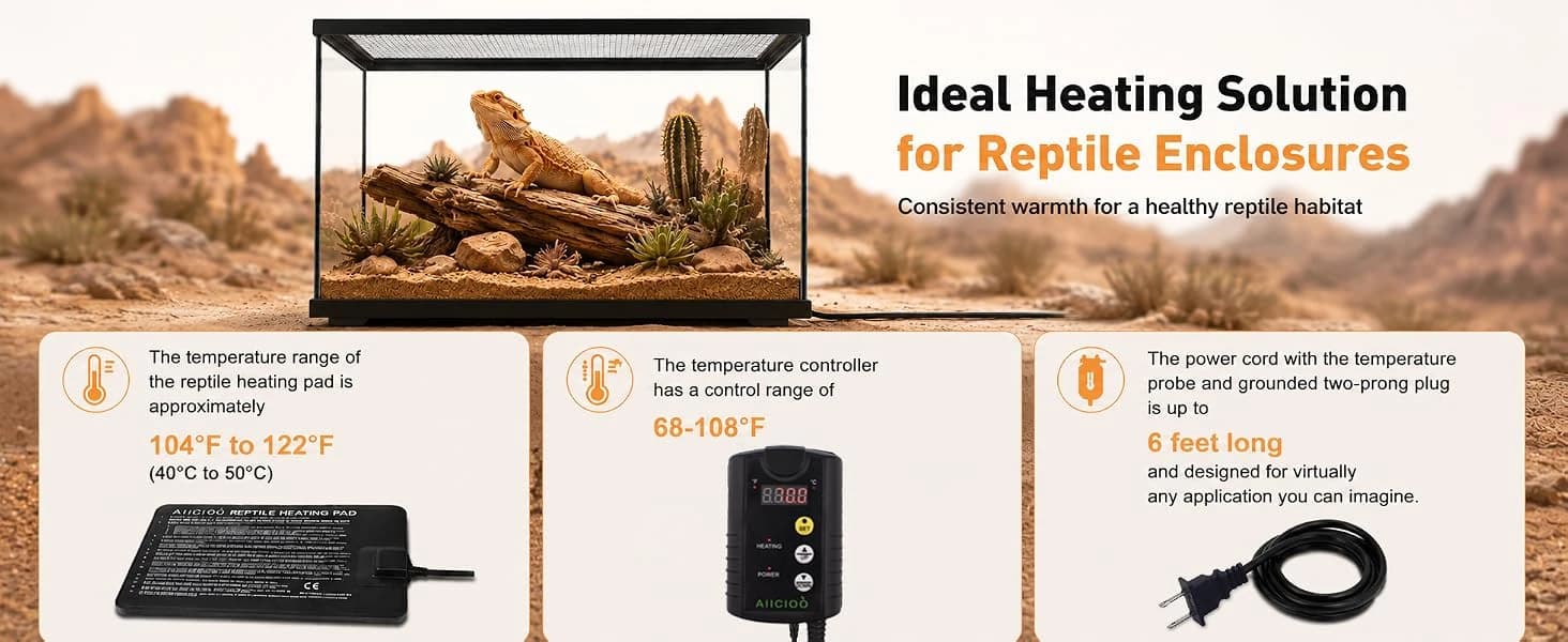 Reptile Heating Pad - Hermit Crab Heater Heat Mat for Reptiles Snake Lizard Terrarium 8 Watt — 6"X8" 8W Reptile Heat Pad for — 10-20gal