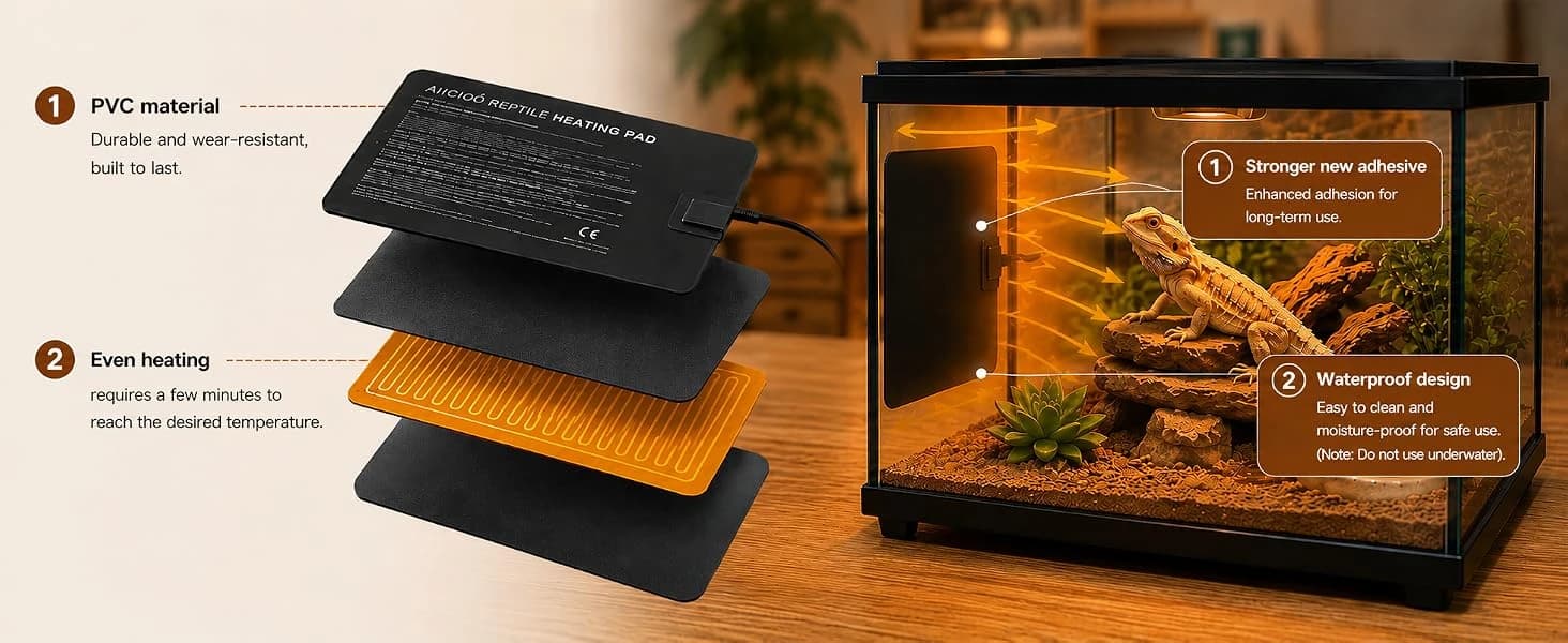 Reptile Heating Pad - Hermit Crab Heater Heat Mat for Reptiles Snake Lizard Terrarium 8 Watt — product details