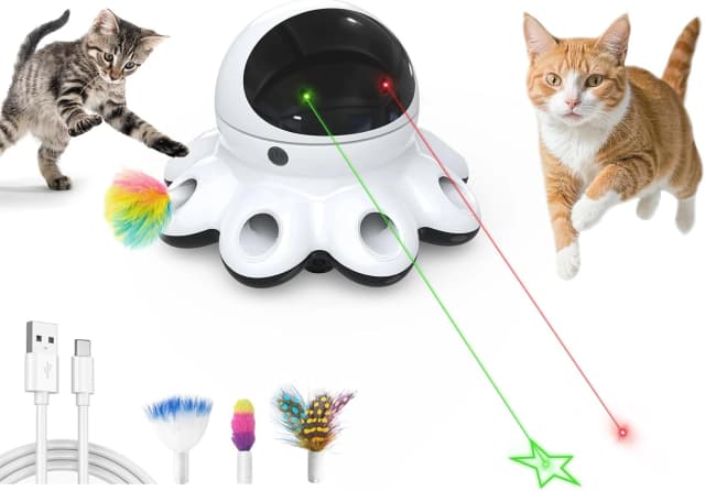 Cat Laser Toy — 2-in-1 Interactive Automatic Motion Activated Moving 8 Holes Whack A Mole Feather