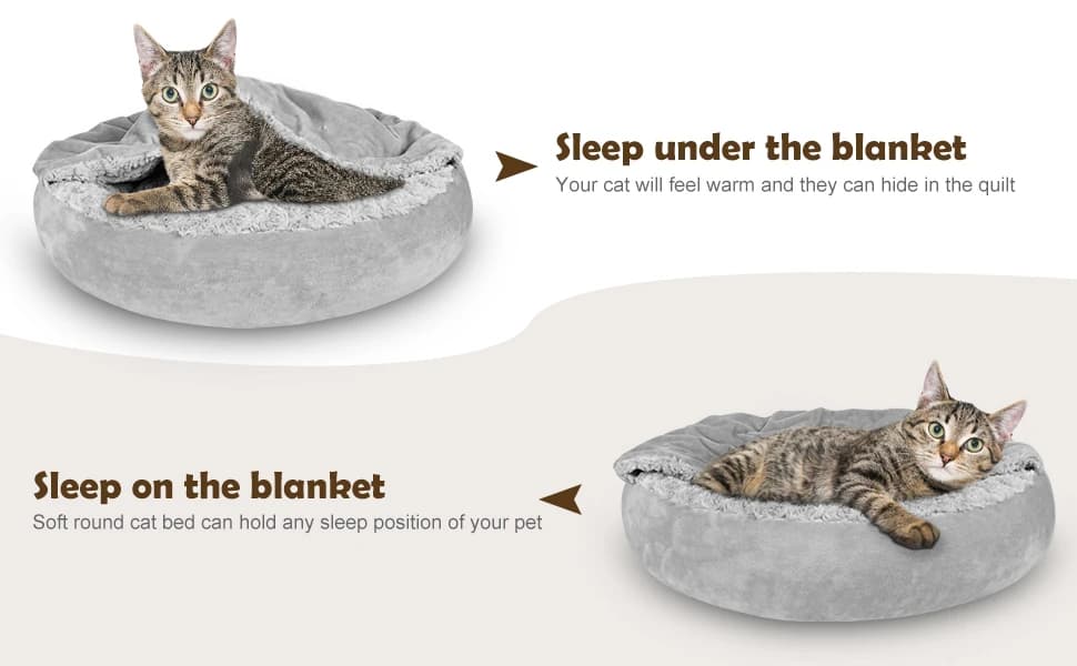 Small Dog Bed Cat Bed with Hooded Blanket — Two ways to sleep with this cat bed