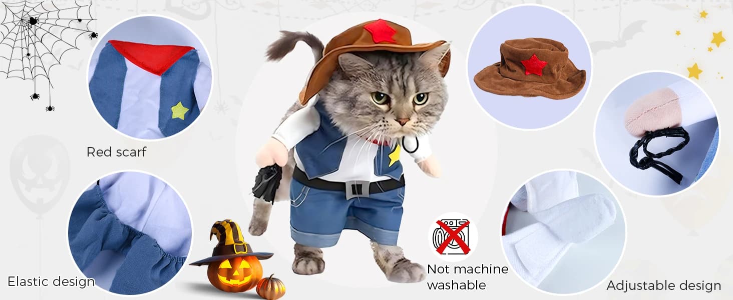 Cowboy Dog Costume with Hat - Blue Cat and Small Dog Halloween Costume — product details