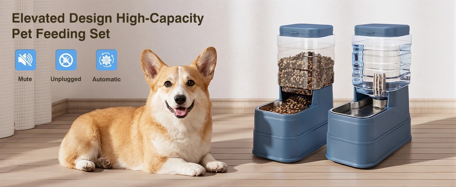 2 Pack Automatic Cat Feeder and Water Dispenser 1.3Gallon Dog Gravity Food Feeder and Water with Ice Pack — product details