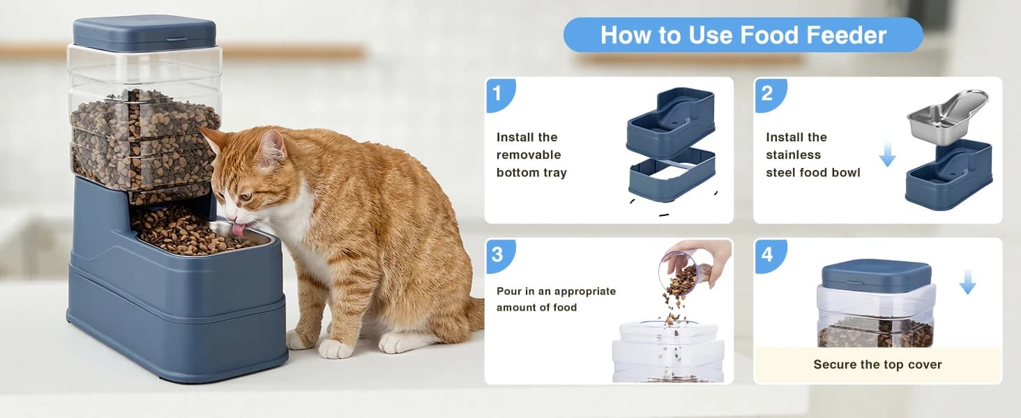 2 Pack Automatic Cat Feeder and Water Dispenser 1.3Gallon Dog Gravity Food Feeder and Water with Ice Pack — product details