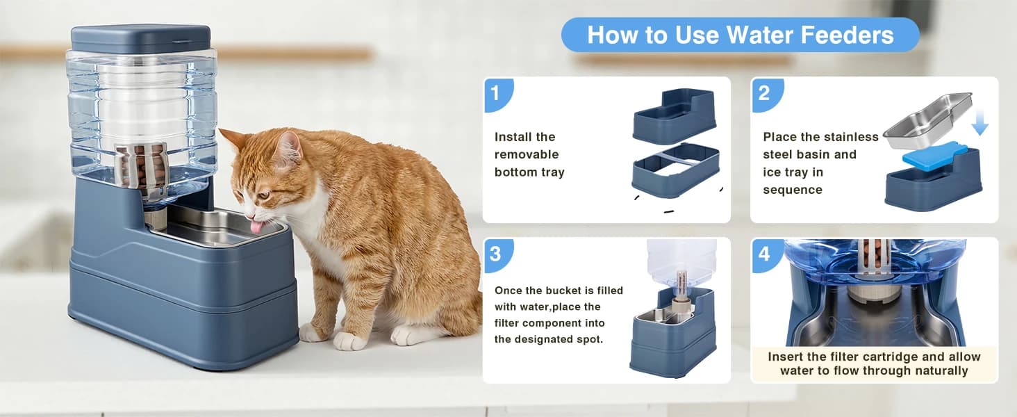 2 Pack Automatic Cat Feeder and Water Dispenser 1.3Gallon Dog Gravity Food Feeder and Water with Ice Pack — product details