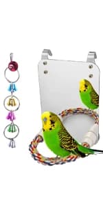7" Bird Mirror with Rope Perch Bird Toys Swing — product details