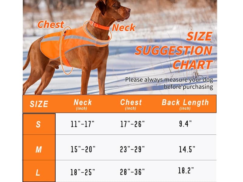 Reflective Dog Vest for Medium and Large Breeds — SIZE CHART SUGGESTION