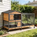 2-Story Rabbit Hutch with Chew-Proof Full Metal Frame for Indoor/Outdoor - 62" Bunny Cage with 6 Locking