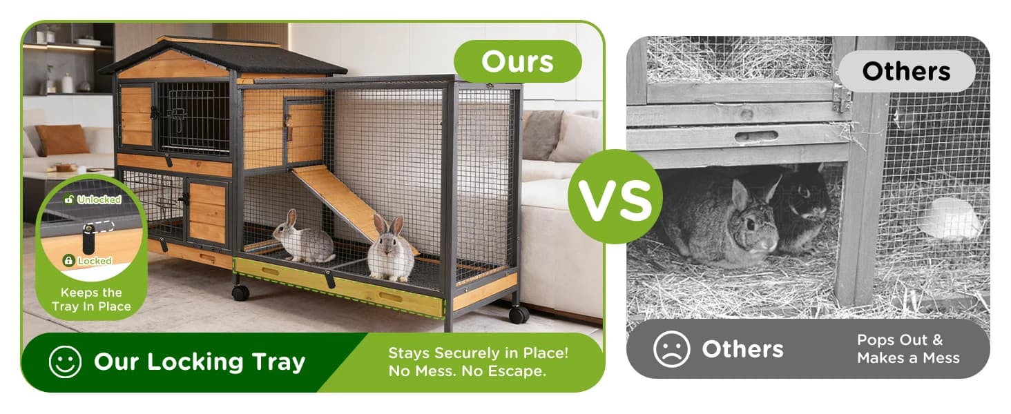2-Story Rabbit Hutch with Chew-Proof Full Metal Frame for Indoor/Outdoor - 62" Bunny Cage with 6 Locking — collection imagery