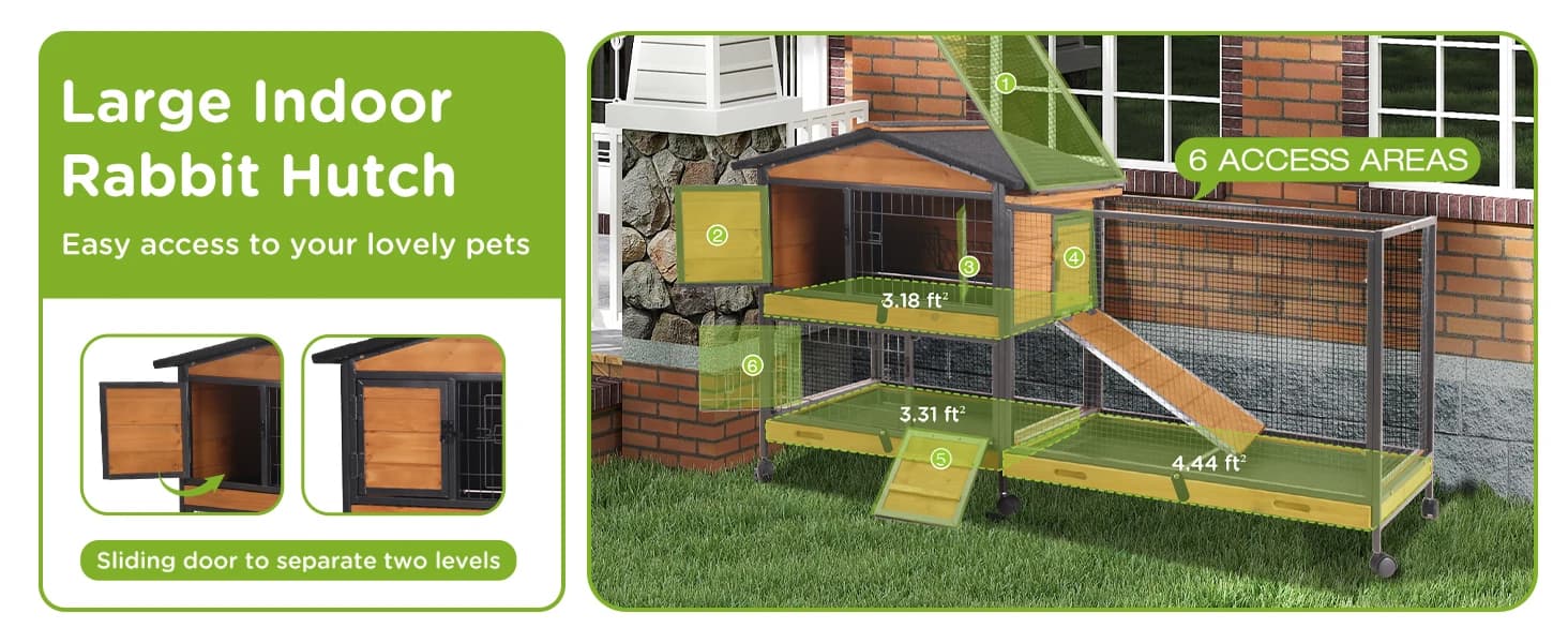 2-Story Rabbit Hutch with Chew-Proof Full Metal Frame for Indoor/Outdoor - 62" Bunny Cage with 6 Locking — collection imagery