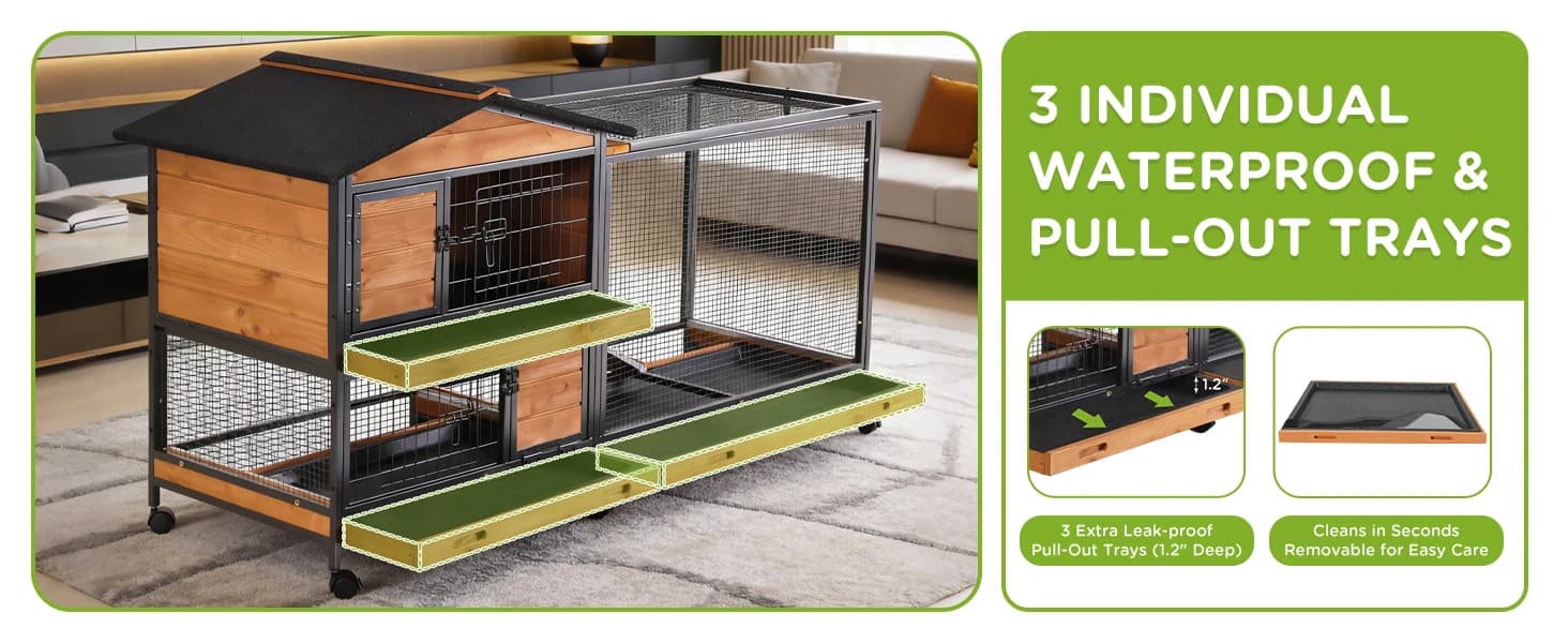 2-Story Rabbit Hutch with Chew-Proof Full Metal Frame for Indoor/Outdoor - 62" Bunny Cage with 6 Locking — collection imagery