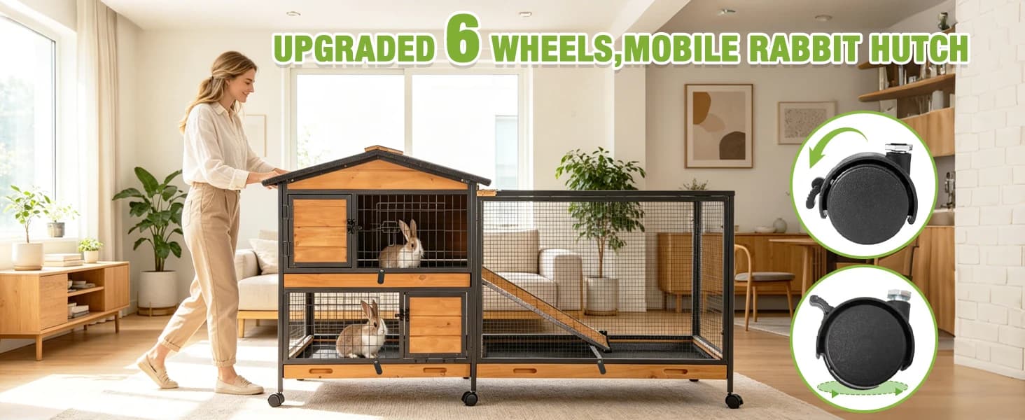 2-Story Rabbit Hutch with Chew-Proof Full Metal Frame for Indoor/Outdoor - 62" Bunny Cage with 6 Locking — product details