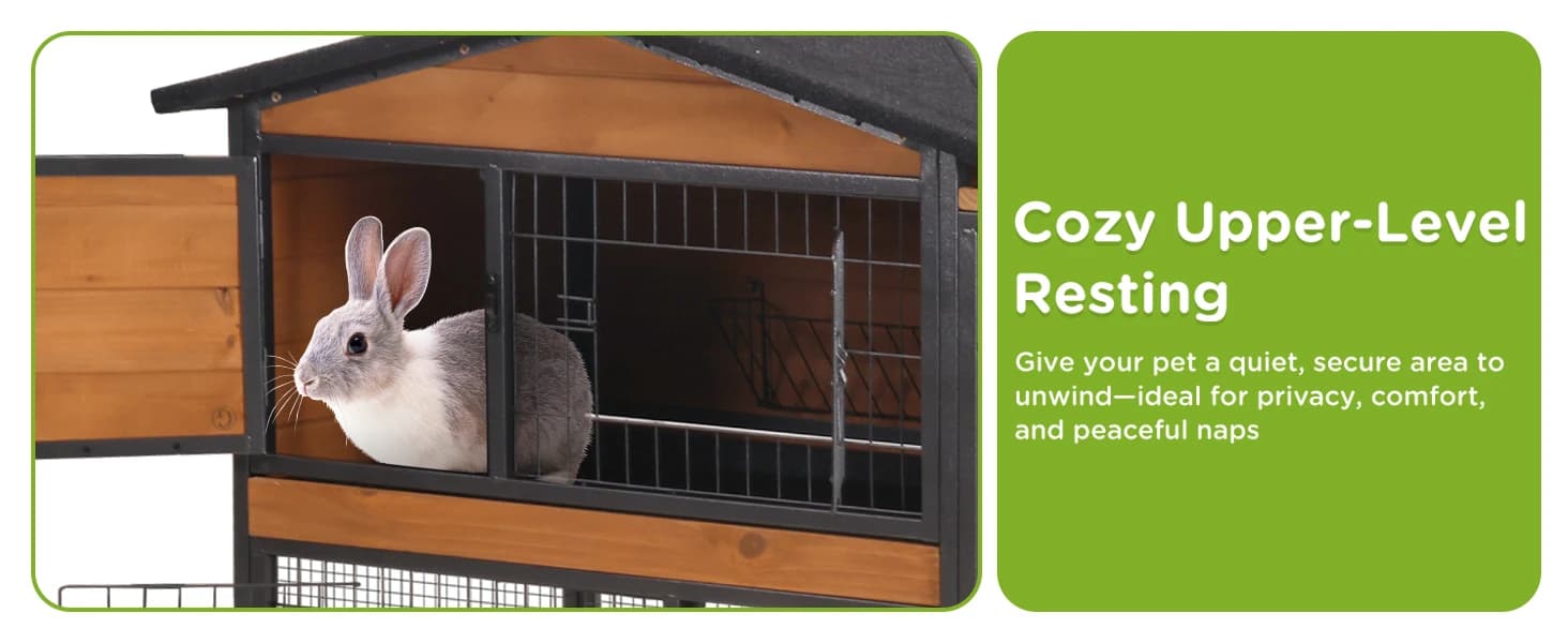 2-Story Rabbit Hutch with Chew-Proof Full Metal Frame for Indoor/Outdoor - 62" Bunny Cage with 6 Locking — product details