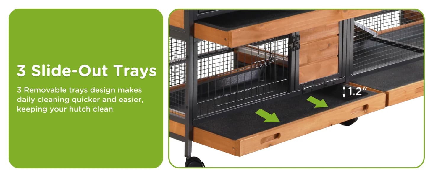 2-Story Rabbit Hutch with Chew-Proof Full Metal Frame for Indoor/Outdoor - 62" Bunny Cage with 6 Locking — product details