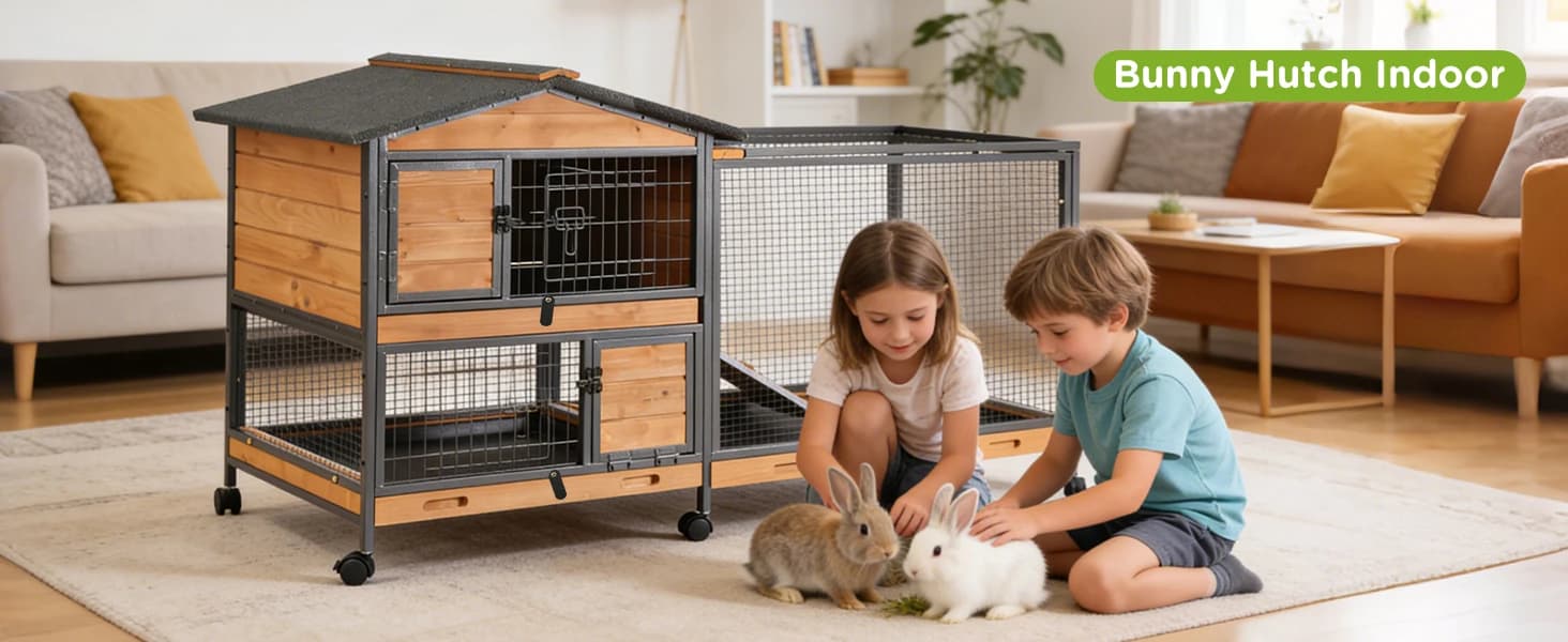 2-Story Rabbit Hutch with Chew-Proof Full Metal Frame for Indoor/Outdoor - 62" Bunny Cage with 6 Locking — collection imagery