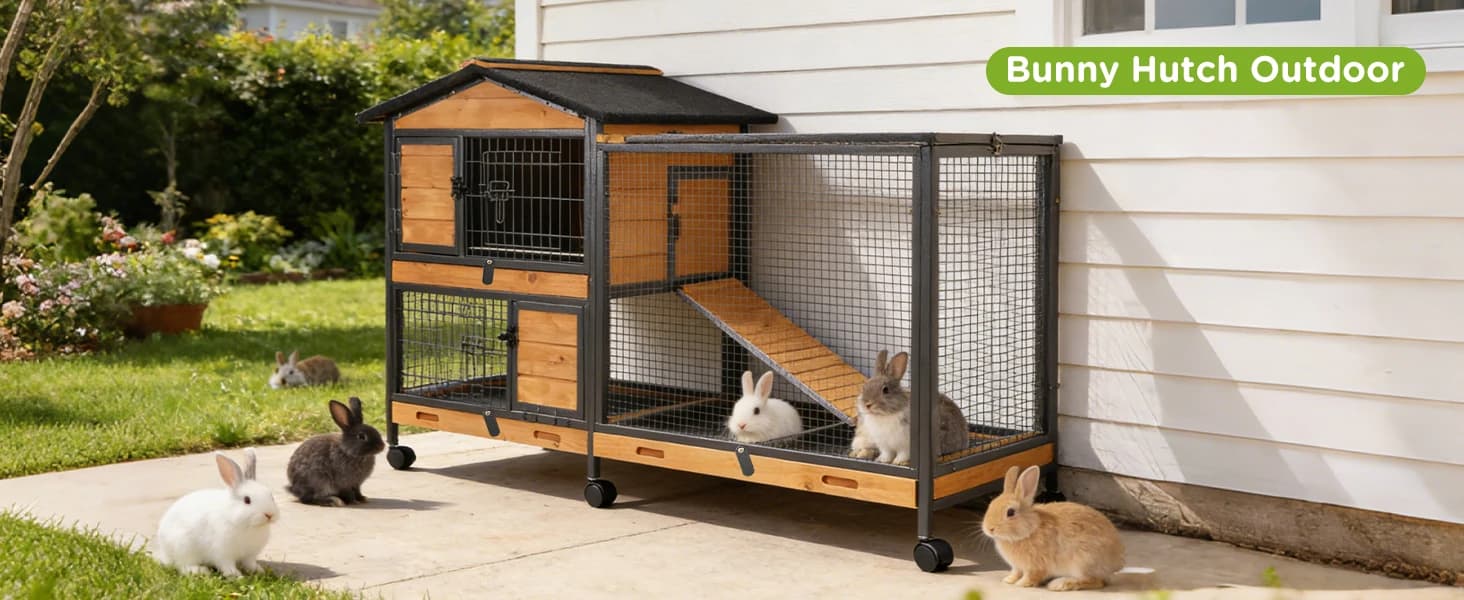 2-Story Rabbit Hutch with Chew-Proof Full Metal Frame for Indoor/Outdoor - 62" Bunny Cage with 6 Locking — collection imagery