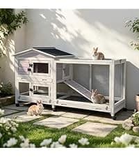 2-Story Rabbit Hutch with Chew-Proof Full Metal Frame for Indoor/Outdoor - 62" Bunny Cage with 6 Locking — collection imagery
